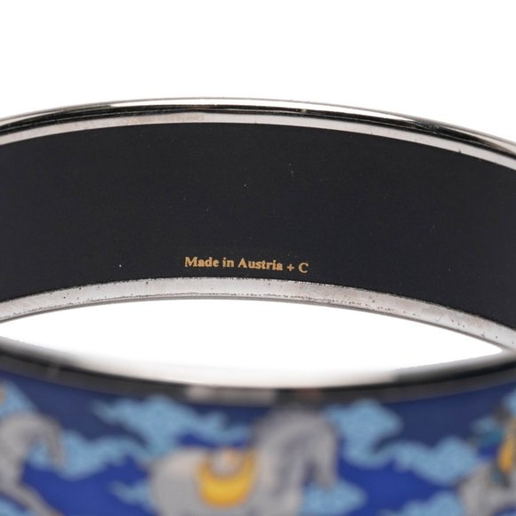Hermes GM enamel horse motif bangle in silver, blue, and multicolored metal f... - Picture 5 of 5